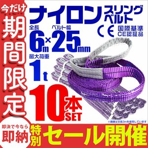 【数量限定セール】スリングベルト 6m 耐荷重1t 幅25mm 10本セット 玉掛け 吊りベルト ナイロンスリング 運搬用 ラッシング クレーン