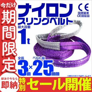 【数量限定セール】スリングベルト 3m 耐荷重1t 幅25mm 玉掛け 吊りベルト ナイロンスリング ロープ 運搬用 吊具 ラッシング クレーン