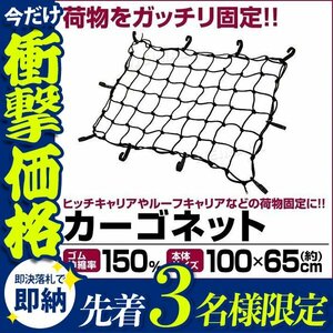 【先着3名様限定】カーゴネット ルーフネット 荷台用 ゴムネット 100cm×65cm 伸縮率150％ トランク ラゲッジ ヒッチカーゴ カーゴキャリア