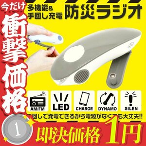 【1円即決】 手回し充電式 ラジオ コンパクト LEDライト モバイルチャージ サイレン 防犯ブザー USB一体型 キャンプ アウトドア 防災 災害