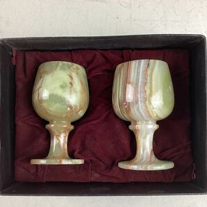 k4216 高級 オニックス ONYX ペア グラス 2点セット 大理石 ワイングラス エレガント 酒 酒器 食器 ディナー インテリア 天然石 中古の画像1