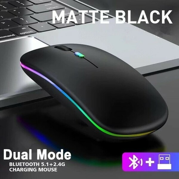 充電式ワイヤレスマウス Bluetooth+2.4GHz 無線 超薄型 静音 MATTE BLACK