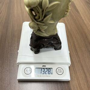 ◆ 中国 大理石 詳細不明 石彫刻 花瓶 高さ約21cm 重量約1328ｇ 鳥 実 置物 古玩 中国美術 鑑賞石 細密彫刻 花入 欠けあり 現状品 ◆ の画像10