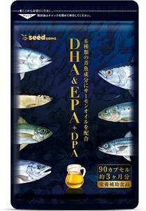 90粒 (x 1) シードコムス DHA & EPA + DPA サプリメント 6種類の青魚成分 サーモンオイル 天然のアスタキサ