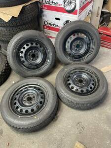 175/65R15 スチールホイールタイヤ付き　4本セットをバリ山　4本 15×5.5J 4穴　PCD100