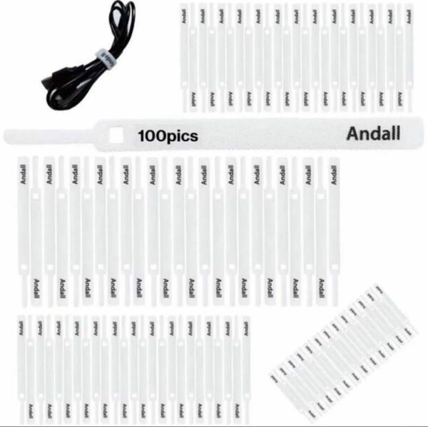 Andall 高耐久 ケーブル結束バンド 100本セット 国内正規品 繰り返し使用可 マジックテープ 配線 コード ケーブルまとめ