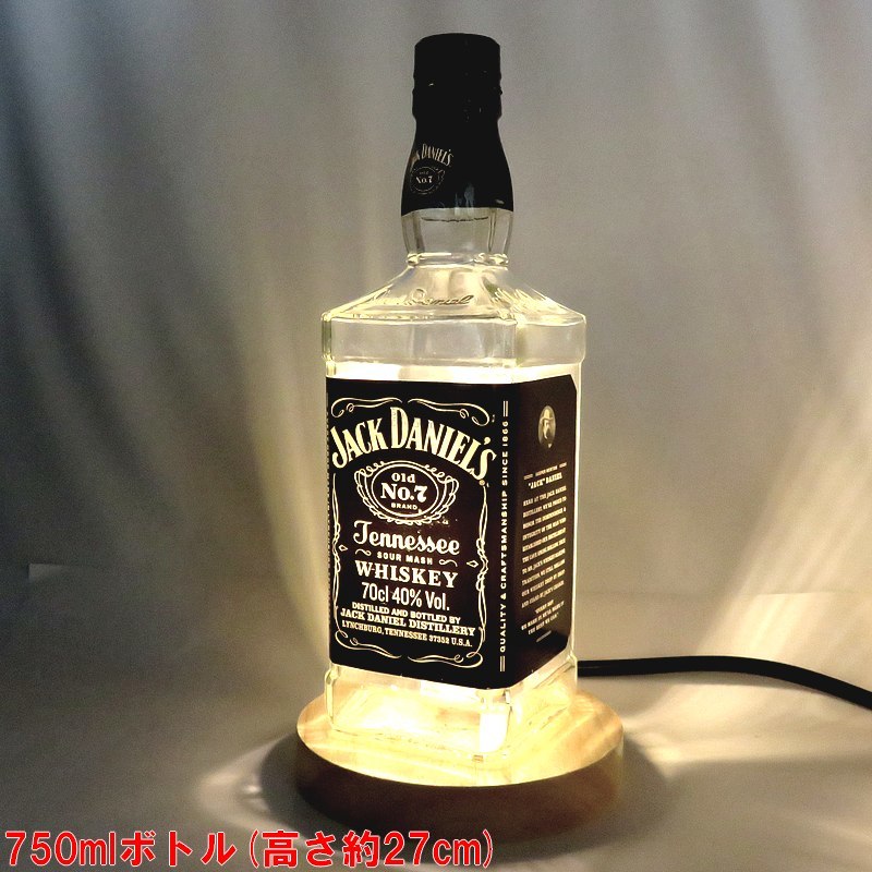 Lámpara de botella LED [Botella de Jack Daniel's de 700 ml] Soporte de mesa para botella de whisky Base de madera Tipo de salida interior hecho a mano, iluminación, Lámpara de mesa, soporte de mesa