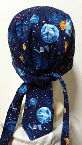 ★バンダナキャップ★ハンドメイド　宇宙　地球　紺