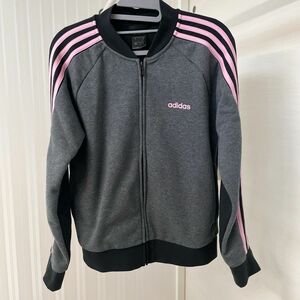 adidasアディダス　ジャージ上　フルジップボンバージャケット　グレー　ピンク