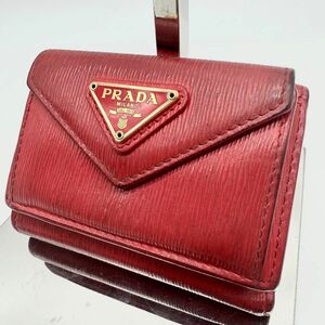 【希少モデル】PRADA プラダ 三つ折り財布 三角ロゴ サフィアーノ トライアングル レザー