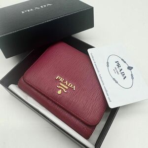 【付属品完備】PRADA プラダ 三つ折り財布 コンパクトウォレット 金ロゴ サフィアーノ