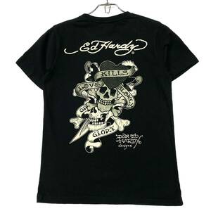 良品 Ed Hardy/エドハーディー スカルロゴTシャツ メンズM タトゥー柄 ブラック 半袖Tシャツ 