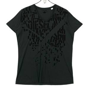 DIESEL(ディーゼル)半袖Tシャツ Ｖネック プリントロゴ メンズM グレー系