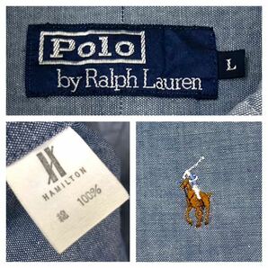 名門ハミルトン製 古着 Polo Ralph Lauren/ラルフローレン コットンBDシャツ メンズL ボタンダウンシャツ 半袖の画像2