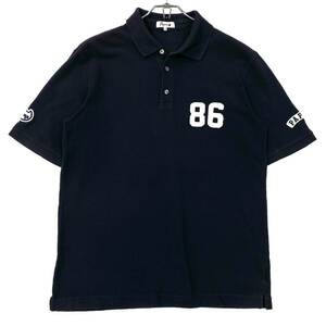 PAPAS( Papas ) polo-shirt with short sleeves badge Logo deer. . men's M navy series 