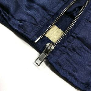  矢沢永吉/PREMIUM MALT'S スカジャン メンズL相当 ネイビー シャンパンゴールド系 背面刺繍ロゴ YAZAWA 中綿無し サテンジャケットの画像6