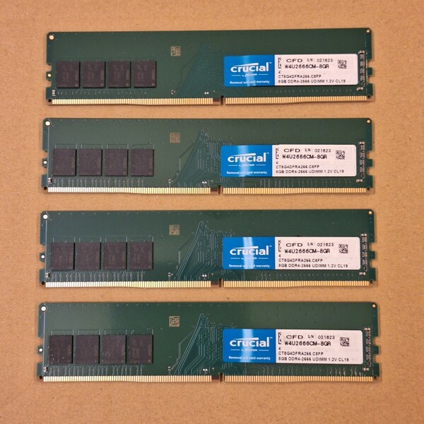 Crucialメモリ 32GB(8GB×4枚) DDR4-2666 PC4-21300 クルーシャル