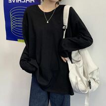 【大人気】ロンT シャツ Tシャツ 長袖 ストリート オーバーサイズ 大きめ ゆるT ビックシルエット Uネック ホワイト XLサイズ_画像9