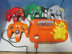 Nintendo 家庭用ゲーム機 NINTENDO64 ピカチュウ/オレンジ 周辺機材、ソフト付 現状渡中古品 管K023