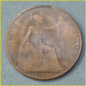 【イギリス 1ペニー 硬貨/1918年】 英国 ONE PENNY/ジョージ5世/旧硬貨/コイン/古銭の画像4