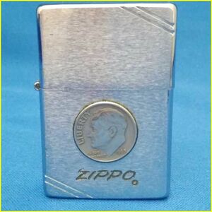 【USED/売切】ZIPPO/ジッポー フラットトップ ブラッシュクローム ルーズベルト10セントコイン オイルライター/斜め線/ダイアゴナルライン