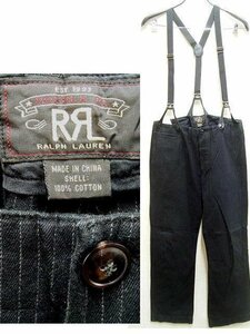 即決[W30]RRL 2000年代 初期 黒タグ 一ツ星 ストライプ BUCKLE BACK バックルバック シンチバック 尾錠 トラウザーズ パンツ■6831