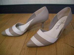  Ginza kanematsu* original leather beige on goods elegant design beautiful legs pumps beautiful goods *22.0