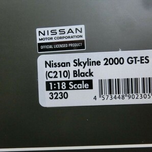 T【ム4-03】【80サイズ】▲イグニッションモデル 1/18 Nissan Skyline 2000 GT-ES (C210) Black/日産 スカイラインの画像8