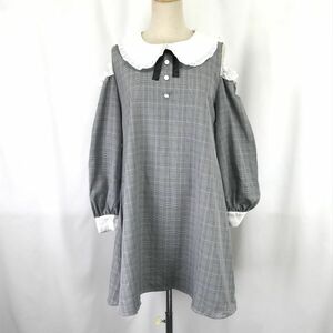 訳特価★アンクルージュ/Ank Rouge★オープンショルダー/ワンピース【size-M/量産型/グレー/gray/チェック柄】Tops/Shirts/Dress◆BH613