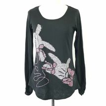 ディズニー/Disney★ミッキーの手/ラインストーン/長袖Tシャツ/ロンT【38/レディースM/黒/black】Tops/Shirts◆BH639_画像1