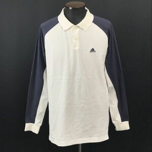 adidas GOLF★長袖ポロシャツ【メンズO/白×紺/white×navy】アディダス　ゴルフ/Tops/Shirts◆BH655