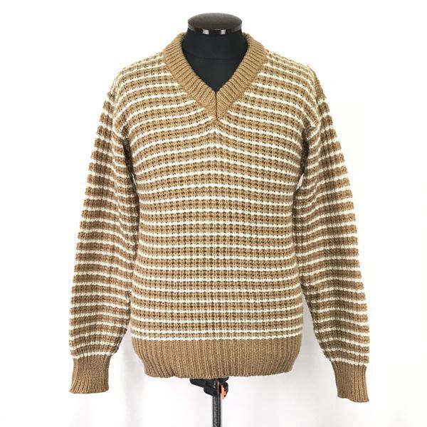 90s?日本製★Jald'c AOYAMA★厚手ニットセーター【メンズM/茶×白/brown×white】Tops/Sweater◆BH671