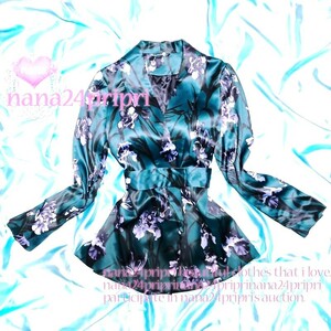 [ more than ... lustre satin ] super .... coat jacket belt attaching floral print beautiful Silhouette woman equipment costume play clothes fechi