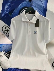 新品◆【格好いい】【通気品】メンズ速乾半袖ポロシャツGOLFゴルフシンプルジーTシャツホワイトXL