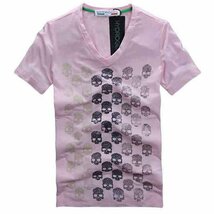 新品◆【格好いい】メンズ100％コットン半袖ＴシャツHYDROGENハイドロゲンVネックトップスピンクL_画像1