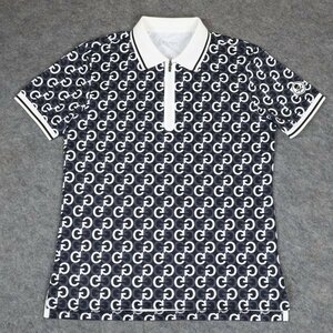 新品◆【格好いい】【通気品】メンズ速乾半袖ポロシャツGOLFゴルフ総柄ジーTシャツ黒ーXXL