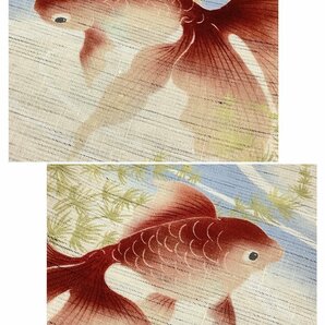 着物cocon★新品 京袋帯 夏帯 夏物 金魚 長さ約390 幅約31 麻 水色系【4-20-15O-0021-m】の画像5