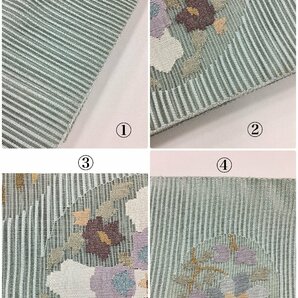 着物cocon★袋帯 お太鼓柄 ポイント 夏帯 絹・他 夏物 緑系 長さ446 幅31 絽  着物・小物別売り【4-25-5O-1280-t】の画像9