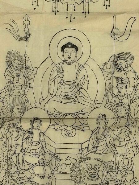 「釈迦三尊十六善神図」1枚|木版画 和本 古典籍 仏像 仏教美術