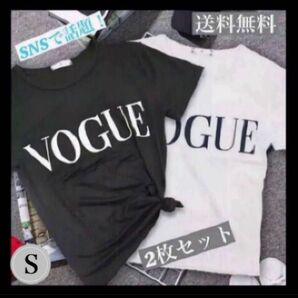 VOGUE 可愛いプリント Tシャツ　SNS人気　海外セレブ 黒白　Sサイズ 2枚セット半袖Tシャツ　エディター　Tシャツ