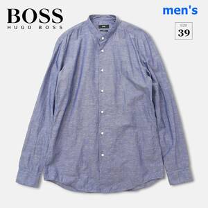 スリムフィットな大人の上質感MAX！【 HUGO BOSS (39 15ハーフ) 】スタンドカラー 長袖シャツ ヒューゴボス TESSITURA MONTI