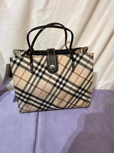 【D562】BURBERRY ハンドバッグ ナイロン 牛革 ブルーレーベル ノバチェック 