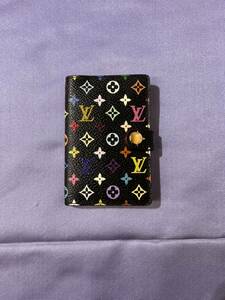 【D564】ルイヴィトン 手帳カバー LOUIS VUITTON アジェンダミニ アドレス帳カバー モノグラム マルチカラー ノワール