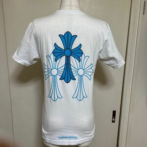 【美品】CHROME HEARTS クロムハーツ 3セメタリークロス ホースシュー 半袖 Tシャツ size XS ホワイト×ネオンブルー
