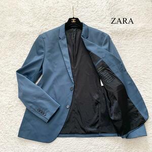 ZARA テーラードジャケット スーツ 総裏 大きいサイズ ブルー 4 XL ポリエステル　レーヨン