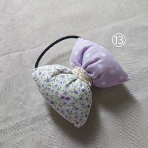 ヘアゴム⑬ ハンドメイド ぷっくりリボンヘアゴム リボン リボンヘアゴム 花柄 パープル