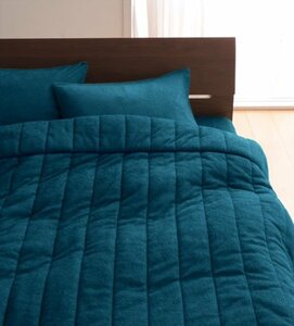 タオル地 タオルケット と 敷布団用フィットシーツ のセット ダブルサイズ 色-ブルーグリーン/綿100%パイル 洗える