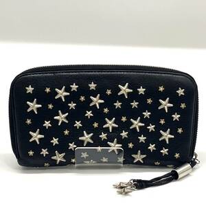 JIMMY CHOO ジミーチュウ　スタースタッズ ラウンドファスナー長財布　ブラック　レザー　ラインストーン