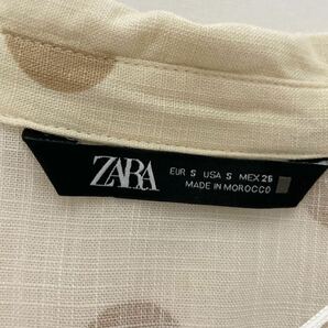 ZARA 良品 春夏大人可愛い リネンレーヨンブレンド ベージュドット お袖ふんわり プルオーバーブラウストップス サイズS ザラ♪の画像8