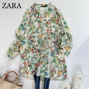 ZARA 大人素敵　華やか　サラッと着用　ボタニカル　花柄　スキッパー　とろみブラウス チュニック サイズM ザラ♪